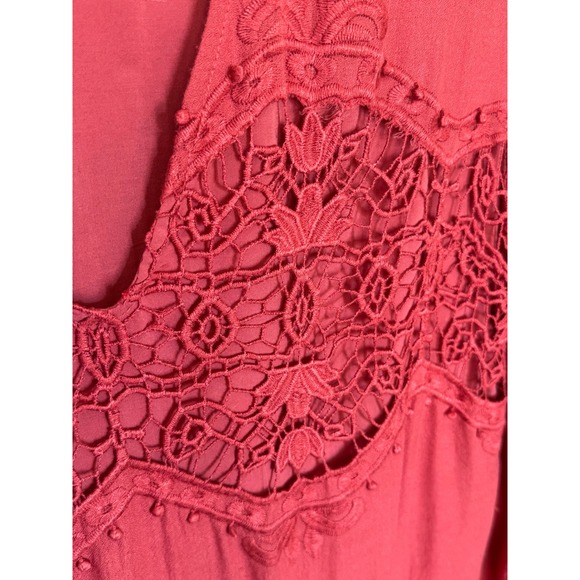 TJD Rust Red Boho Crochet Lace Deep V-Neck Bell Sleeve Top Size M J12161018 - Picture 4 of 8